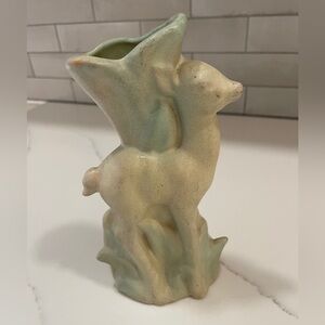 Rosemeade Green and Cream Fawn Deer Vase